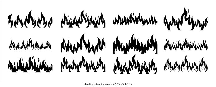  fire flame icon set vector silhouette on white background.