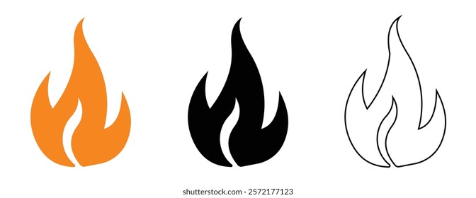 fire flame icon set with white background.