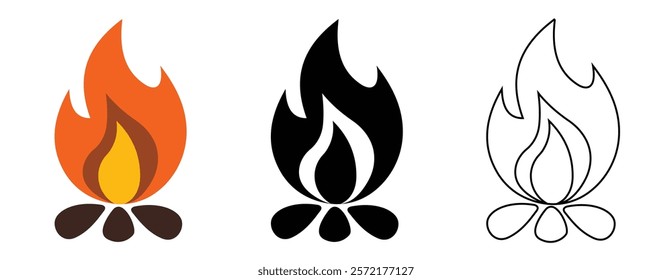 fire flame icon set with white background.