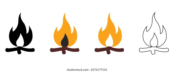fire flame icon set with white background.