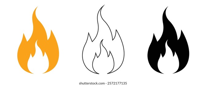 fire flame icon set with white background.
