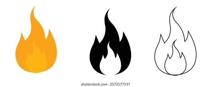 fire flame icon set with white background.