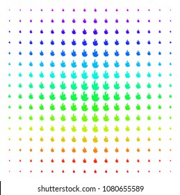 Fire Flame icon spectrum halftone pattern. Vector fire flame pictograms arranged into halftone grid with vertical spectrum gradient. Designed for backgrounds, covers and abstraction effects.