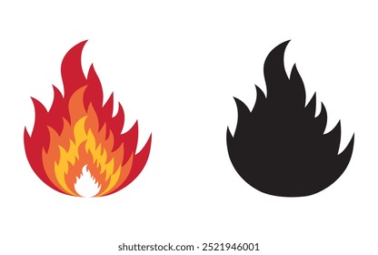 Fire flame icon vector art and silhouette