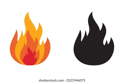 Fire flame icon vector art and silhouette