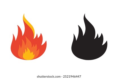 Fire flame icon vector art and silhouette