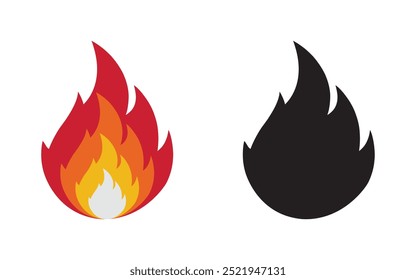 Fire flame icon vector art and silhouette