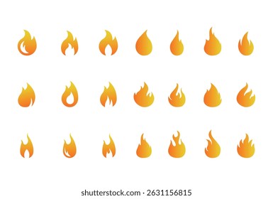 Fire flame icon vector design symbol. Set of fire icons. Flame design of different shapes.