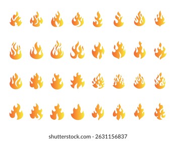 Fire flame icon vector design symbol. Set of fire icons. Flame design of different shapes.