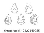 Fire flame icon. Flame vector logo. Hot fire on white background. Flame simple illustration. Graphic heat symbol. Abstract silhouette, hell element clipart. Red stroke shape. Scribble punk pastel art