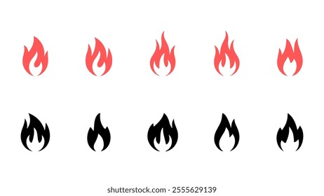 Fire flame icon vector set design isolated on a white background