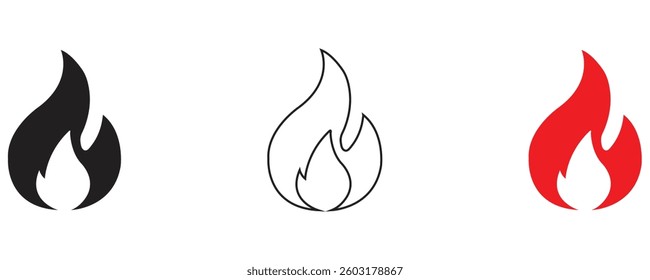 Fire flame icon vector set.