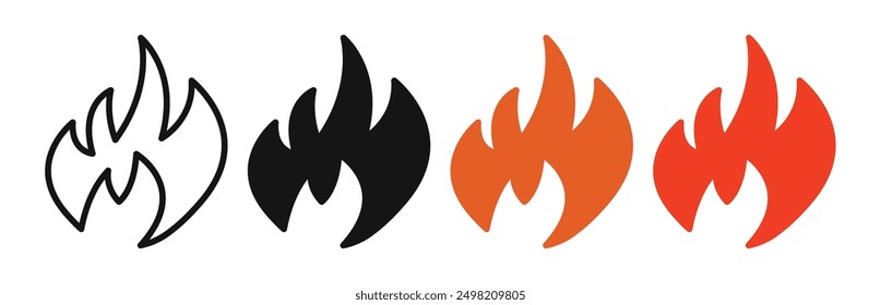 Colección de Vector iconicon de llama de fuego en estilo delineado y sólido