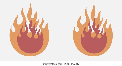 Fire flame icons with grunge texture. Vintage hipster fire flame set. Fire design element for logo, label, badge. Vector illustration.