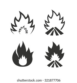 Fire flame icons. Heat symbols. Inflammable signs. Flat icons on white. Vector