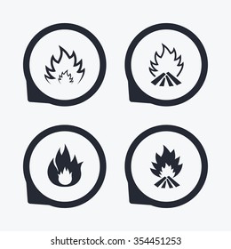 Fire flame icons. Heat symbols. Inflammable signs. Flat icon pointers.