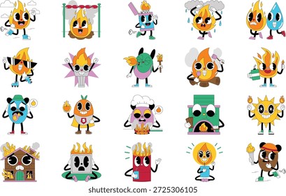 Fuego Y Llama Iconos Ilustraciones Ilustración vectorial. Plantilla de diseño de símbolos de ilustración para elemento de interfaz de usuario móvil de Web.