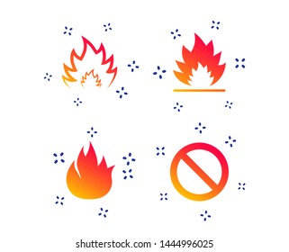 Fire flame icons. Prohibition stop sign symbol. Random dynamic shapes. Gradient fire icon. Vector