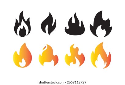 Conjunto de iconos de llama de fuego. iconos de llama. Iconos de hoguera, Elementos en llamas. fondo blanco. Victor ilustración eps10
