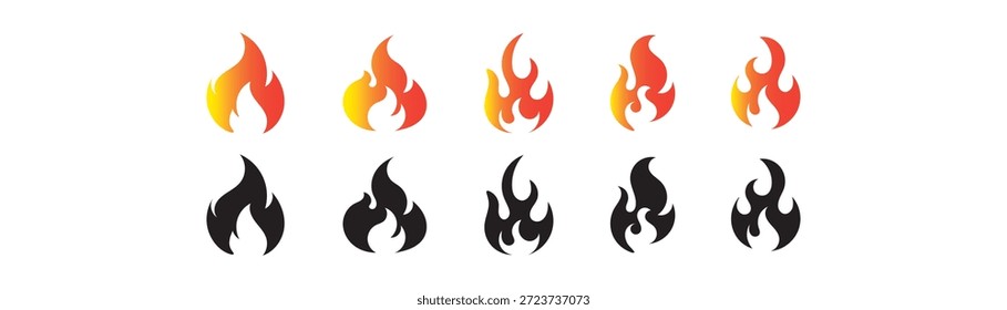 Fire flame icons set. flame icons. Bonfire icons, flaming elements. white background. Victor illustration eps10