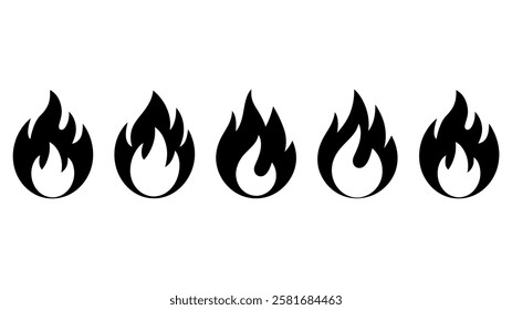 Fire Flame Icons Set - Burning Symbol, Heat, Energy, Wildfire, Hot, Blazing, Inferno, Bonfire, Gas, Heatwave Vector