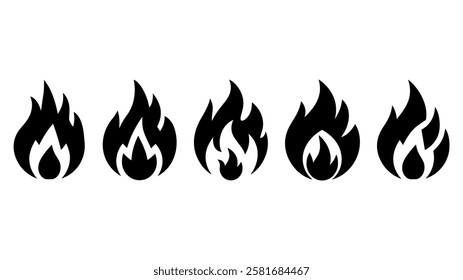 Fire Flame Icons Set - Burning Symbol, Heat, Energy, Wildfire, Hot, Blazing, Inferno, Bonfire, Gas, Heatwave Vector