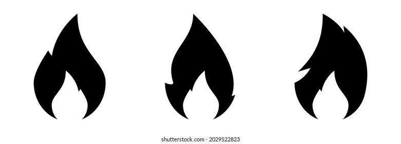 Iconos de llama de fuego. Fogata en negro. Símbolo de llama de fuego.