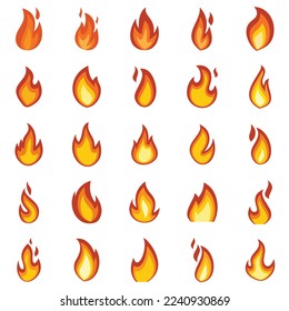 Fire flame icons set. Flat set of fire flame vector icons for web design isolated