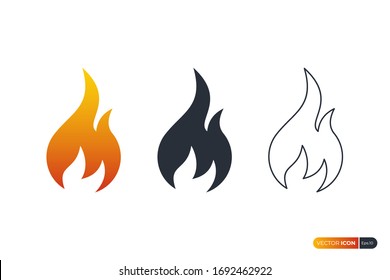 Iconos de llama de fuego aislados en fondo blanco. Elementos de plantilla de diseño de iconos de vectores planos.