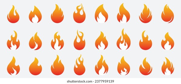 fire flame icons set isolated on white background. Render sprite of fire emoji, energy and power concept. Simple vector illustration.EPS 10