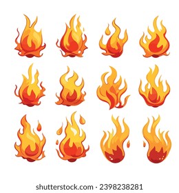 fire flame icons set isolated on white background