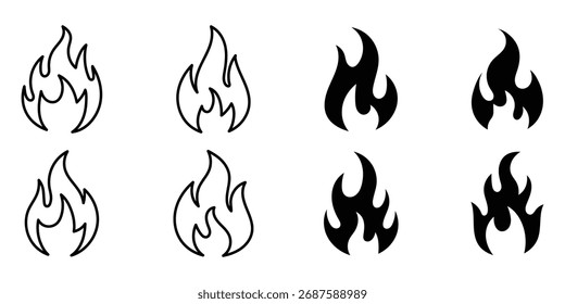 Fire flame icons set isolated on white background. Render sprite of fire icon, energy and power concept. Vector illustration. EPS 10