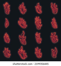 Fire flame icons set. Isometric set of fire flame vector icons neon color on black