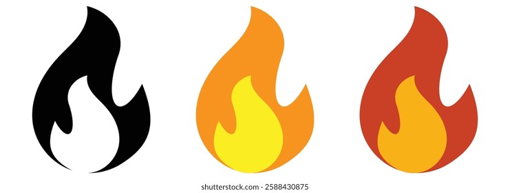 Fire flame icons set. Vector Fire Flame  Icon Set. Campfire, Bonfire, Flame Sign, Front View. fire icon . vector illustration eps 888.