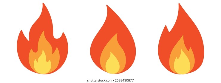 Fire flame icons set. Vector Fire Flame  Icon Set. Campfire, Bonfire, Flame Sign, Front View. fire icon . vector illustration eps 888.