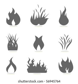 Fire and flame icons silhouettes