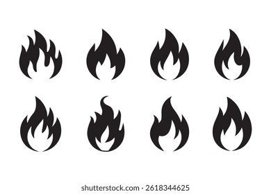 Vetor de ícones de chama de fogo, design de vetor de ícones de fogo em fundo branco