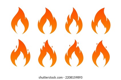 Fire flame icons. Vector simple burning campfire silhouette symbols, hot chile sauce, bonfire shape. Set of fire logos