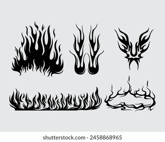 Fire flame ignite stamp collection set vector clip art ink poster element t shirt isolated design editable