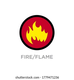 Ilustración de llama de fuego aislada, elemento de llama de fuego - símbolo de signo de quemadura