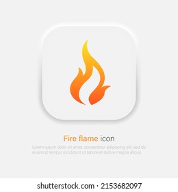 Fuego, llama. Icono de gradiente de inferno en estilo de neumorfismo de moda. EPS vectorial 10