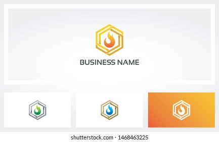 Fire Flame Inside Hexagon Logo