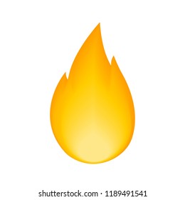 Fire flame isolated on white background cartoon element. Yellow bonfire symbol with copy space for text. Flaming campfire logotype template. Ignition light effect. Hot flame energy vector illustration
