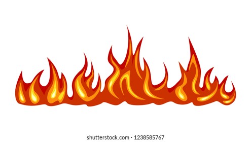 Fire flame isolated on white background. Vector illustration of a bright fire in a cartoon simple flat style.