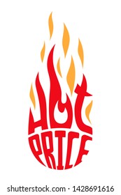 Fire flame isolated on the white background. Sale badge in flat style. Vector illustration.
