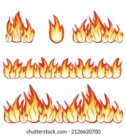 Fire flame isolated on a white background. Color Vector illustration.