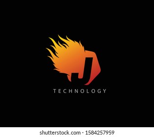 Fire Flame J Letter Logo Icon 