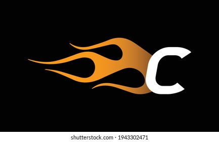 Fire Flame letter C Logo Design Template. Burning Flame Letter C Logo