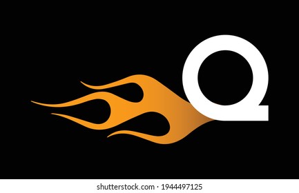 Fire Flame letter Q Logo Design Template. Burning Flame Letter Q Logo