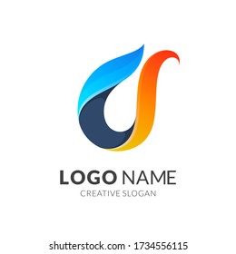 Fire Flame Letter U Logo Design, Abstract Initial Brand Name Logo Vector